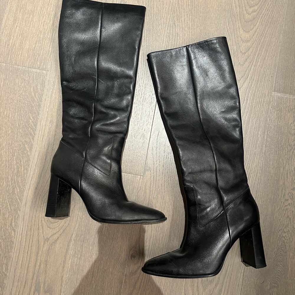 Zara Elegant Black Leather Heeled Boots
